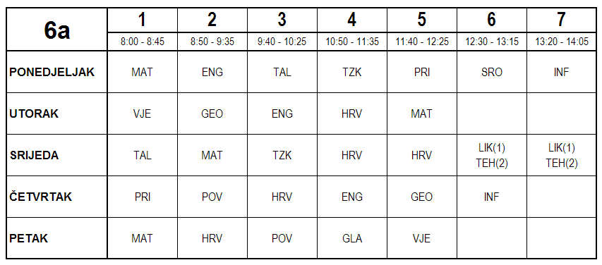 raspored 6a